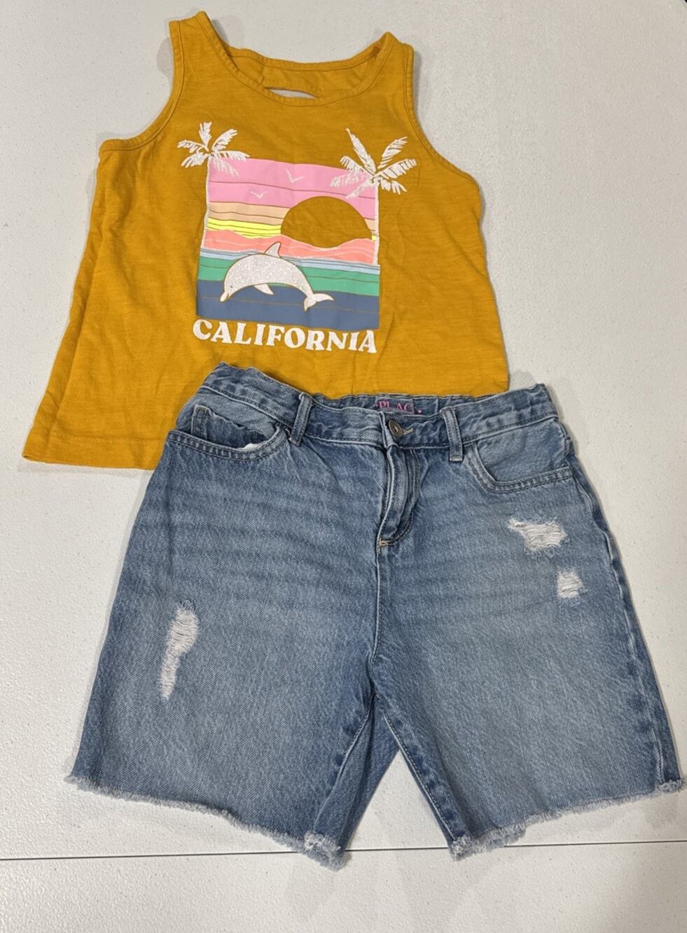 Girls Clothes Size 10-12 So California Graphic Tank Top, Place MIdi Long Shorts
